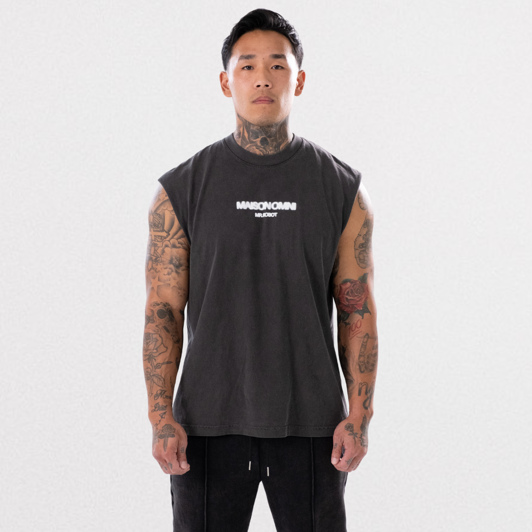 VERTEBRAE GARMENT DYE SLEEVELESS TEE (VINTAGE BLACK)