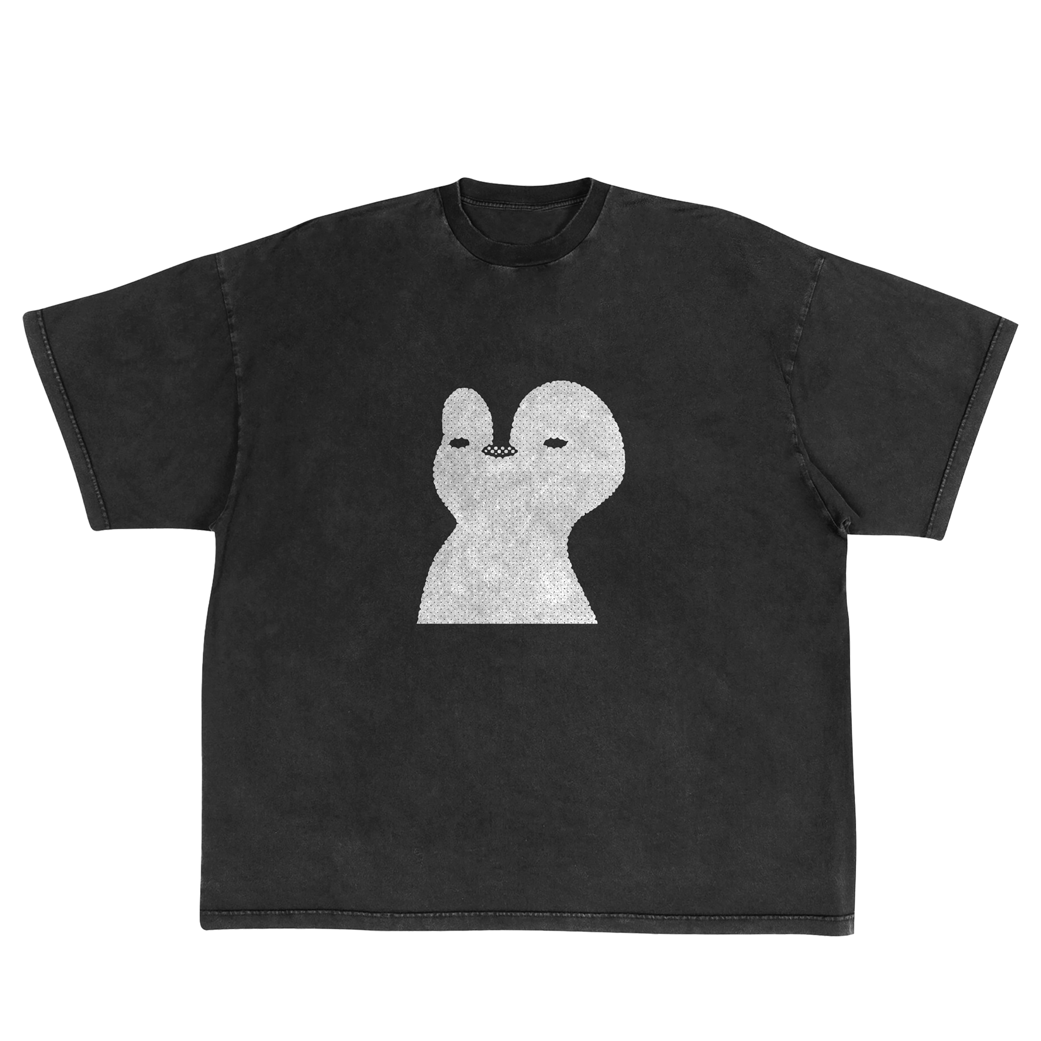 Pëngwin black oversized tee with a unique acid wash finish, embroidered penguin detail - a luxurious blend of style and comfort for fans of Balenciaga and Chrome Hearts aesthetics.